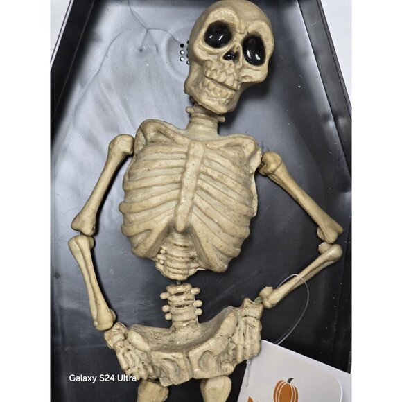 Animated Skeleton in Coffin Spooky LED Pumpkin Hollow Halloween Home Decor - Picture 3 of 8
